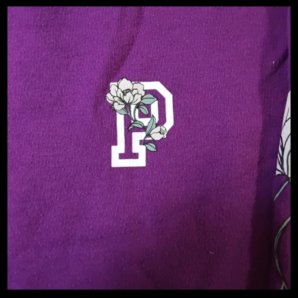 VS PINK Purple Hoodie with Floral Sleeves